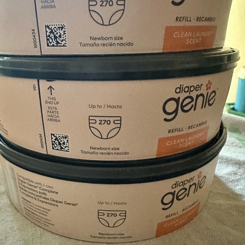 Unused 3 pack diaper genie round clean laundry scent newborn 270 size